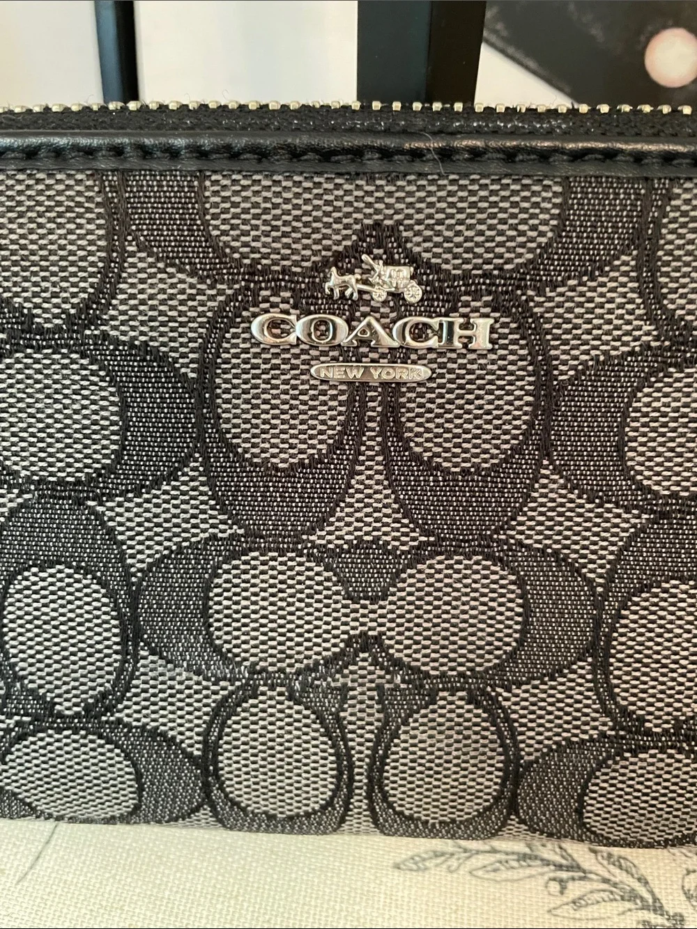 Coach Black and Gray Signature Zip Wallet - Picture 4 of 16
